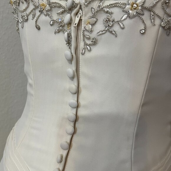 Jasmine Bridal Wedding Dress Size 8 Ivory Strapless Gown Beaded Embroidered Zip - Picture 4 of 15